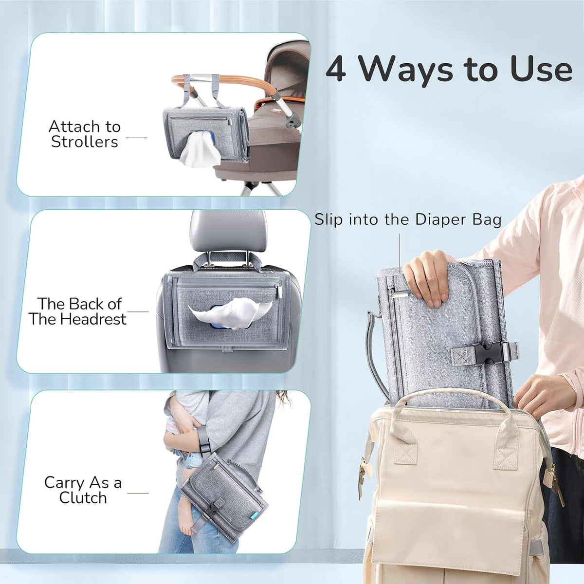 Portable Diaper Changing Pad, Wipe Clean, 24x22,Austere Grey