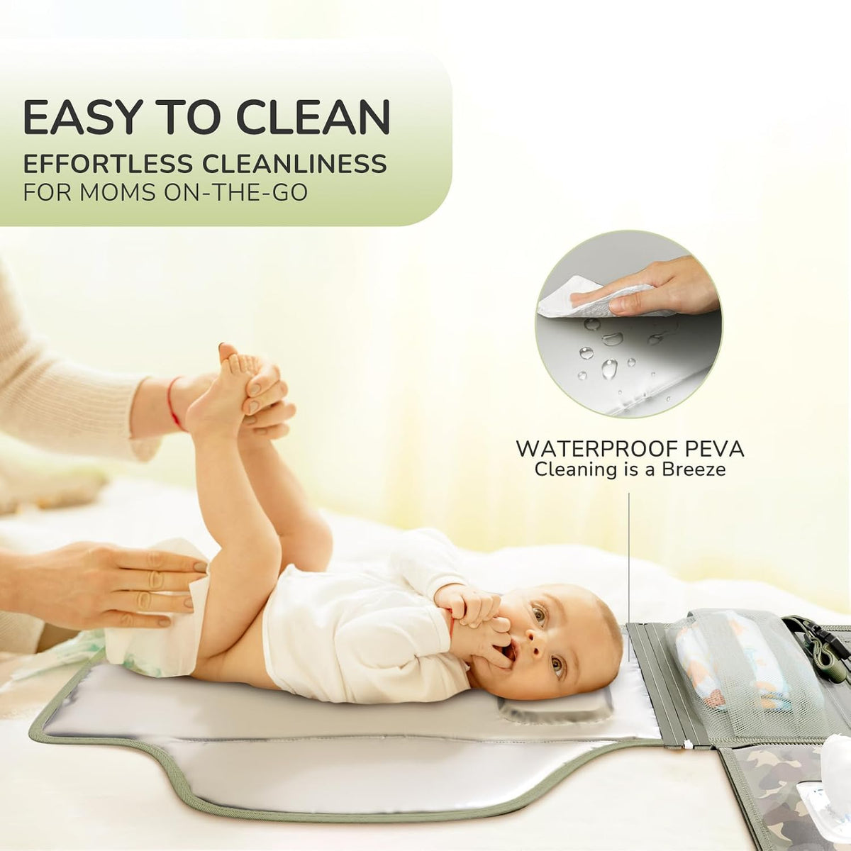 Portable Diaper Changing Pad, Wipe Clean, 24x22,Austere Grey