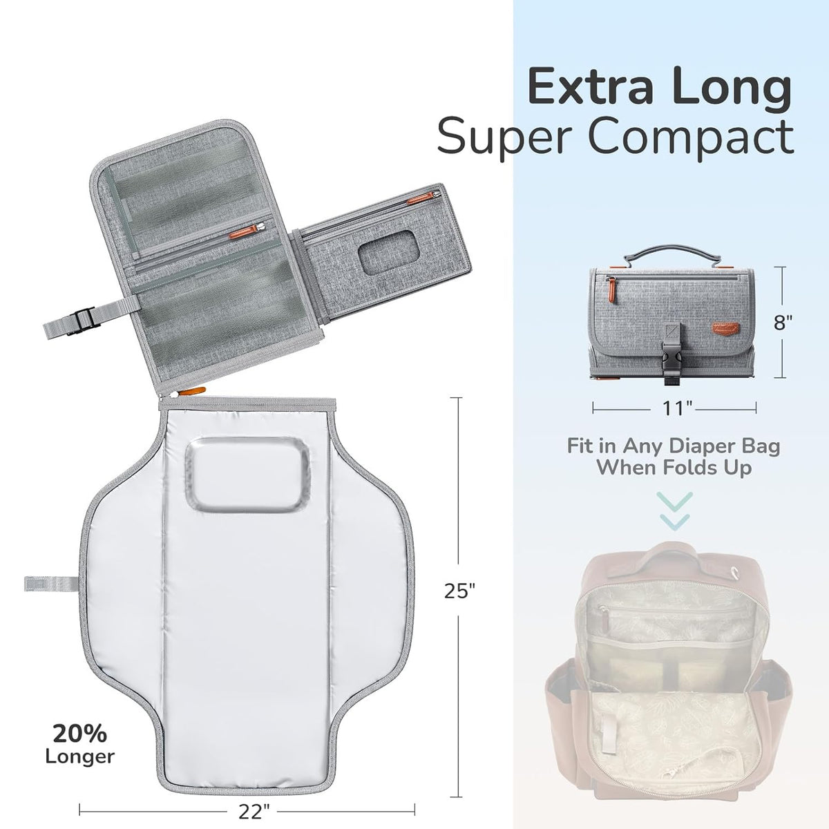 Portable Diaper Changing Pad, Wipe Clean, 24x22,Austere Grey