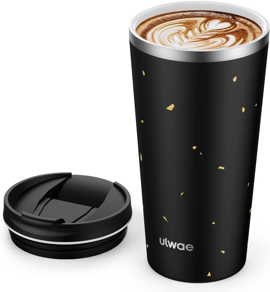 Insulated Coffee Mug with Ceramic Coating, 18oz Travel Mug with Leak-proof Lid, Vacuum Double-wall Tumbler, Stainless Steel Thermal Cup for Tea, Hot Cocoa, Cold Beverage, Ice Drinks