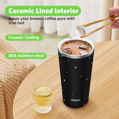 Insulated Coffee Mug with Ceramic Coating, 18oz Travel Mug with Leak-proof Lid, Vacuum Double-wall Tumbler, Stainless Steel Thermal Cup for Tea, Hot Cocoa, Cold Beverage, Ice Drinks