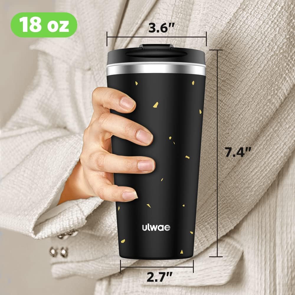 Insulated Coffee Mug with Ceramic Coating, 18oz Travel Mug with Leak-proof Lid, Vacuum Double-wall Tumbler, Stainless Steel Thermal Cup for Tea, Hot Cocoa, Cold Beverage, Ice Drinks