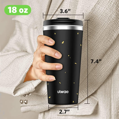 Insulated Coffee Mug with Ceramic Coating, 18oz Travel Mug with Leak-proof Lid, Vacuum Double-wall Tumbler, Stainless Steel Thermal Cup for Tea, Hot Cocoa, Cold Beverage, Ice Drinks