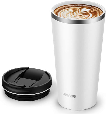 Insulated Coffee Mug with Ceramic Coating, 18oz Travel Mug with Leak-proof Lid, Vacuum Double-wall Tumbler, Stainless Steel Thermal Cup for Tea, Hot Cocoa, Cold Beverage, Ice Drinks