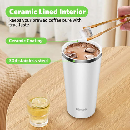 Insulated Coffee Mug with Ceramic Coating, 18oz Travel Mug with Leak-proof Lid, Vacuum Double-wall Tumbler, Stainless Steel Thermal Cup for Tea, Hot Cocoa, Cold Beverage, Ice Drinks