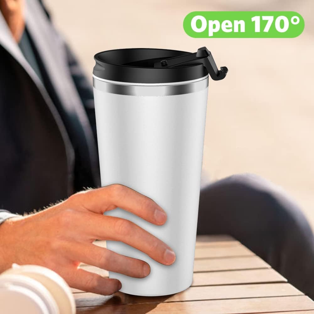 Insulated Coffee Mug with Ceramic Coating, 18oz Travel Mug with Leak-proof Lid, Vacuum Double-wall Tumbler, Stainless Steel Thermal Cup for Tea, Hot Cocoa, Cold Beverage, Ice Drinks