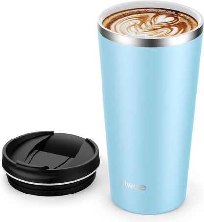 Insulated Coffee Mug with Ceramic Coating, 18oz Travel Mug with Leak-proof Lid, Vacuum Double-wall Tumbler, Stainless Steel Thermal Cup for Tea, Hot Cocoa, Cold Beverage, Ice Drinks