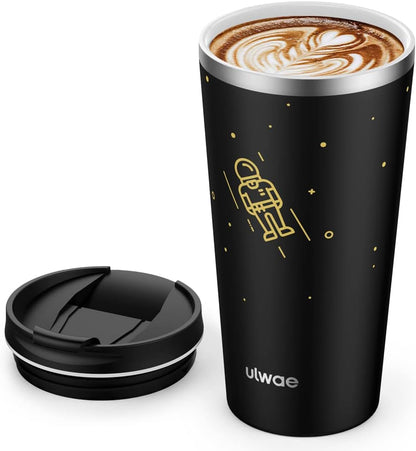 Insulated Coffee Mug with Ceramic Coating, 18oz Travel Mug with Leak-proof Lid, Vacuum Double-wall Tumbler, Stainless Steel Thermal Cup for Tea, Hot Cocoa, Cold Beverage, Ice Drinks