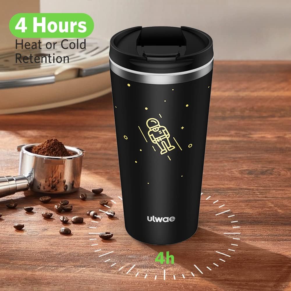 Insulated Coffee Mug with Ceramic Coating, 18oz Travel Mug with Leak-proof Lid, Vacuum Double-wall Tumbler, Stainless Steel Thermal Cup for Tea, Hot Cocoa, Cold Beverage, Ice Drinks
