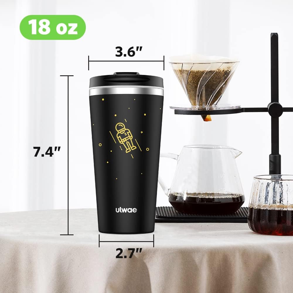 Insulated Coffee Mug with Ceramic Coating, 18oz Travel Mug with Leak-proof Lid, Vacuum Double-wall Tumbler, Stainless Steel Thermal Cup for Tea, Hot Cocoa, Cold Beverage, Ice Drinks