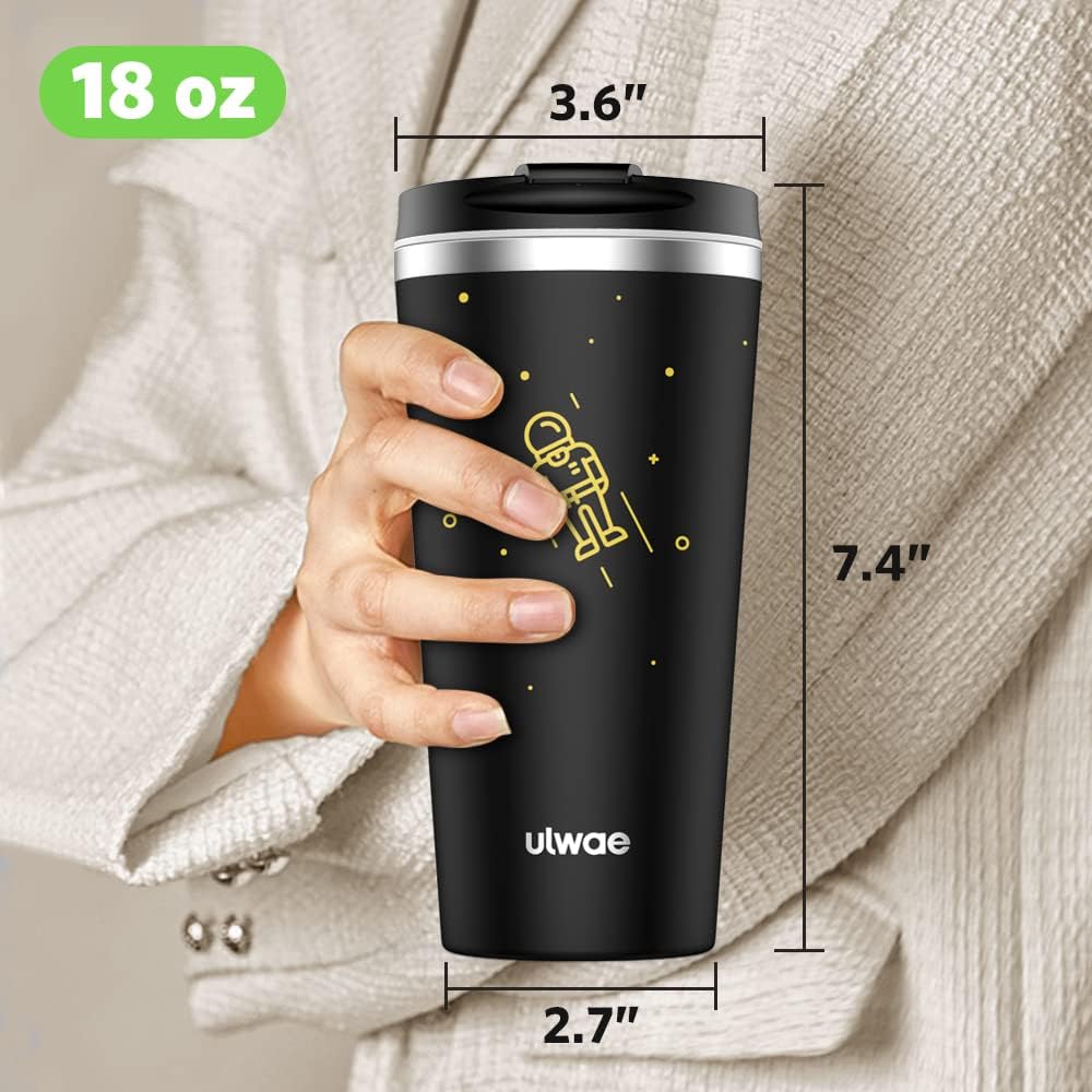 Insulated Coffee Mug with Ceramic Coating, 18oz Travel Mug with Leak-proof Lid, Vacuum Double-wall Tumbler, Stainless Steel Thermal Cup for Tea, Hot Cocoa, Cold Beverage, Ice Drinks