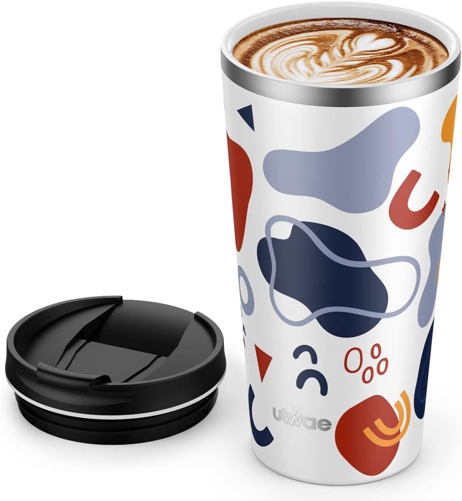 Insulated Coffee Mug with Ceramic Coating, 18oz Travel Mug with Leak-proof Lid, Vacuum Double-wall Tumbler, Stainless Steel Thermal Cup for Tea, Hot Cocoa, Cold Beverage, Ice Drinks
