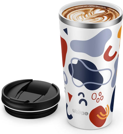 Insulated Coffee Mug with Ceramic Coating, 18oz Travel Mug with Leak-proof Lid, Vacuum Double-wall Tumbler, Stainless Steel Thermal Cup for Tea, Hot Cocoa, Cold Beverage, Ice Drinks
