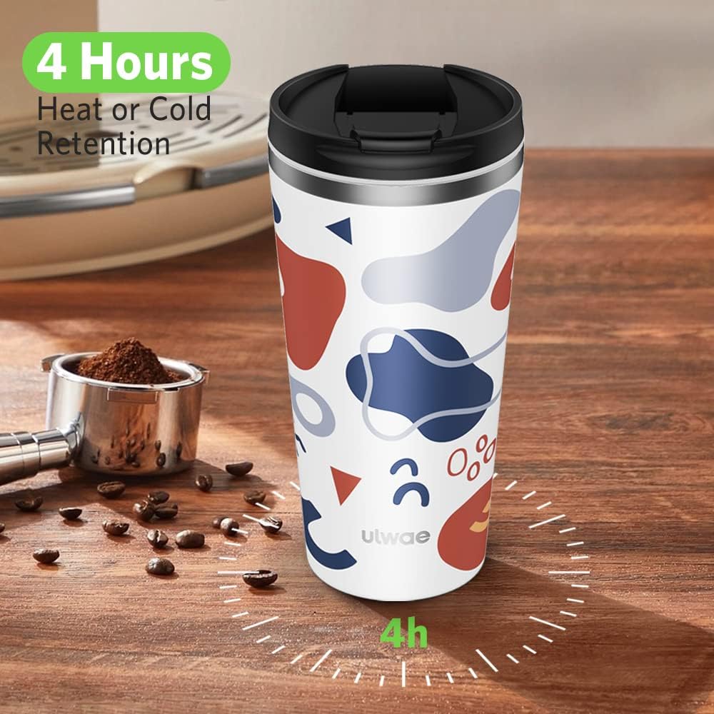 Insulated Coffee Mug with Ceramic Coating, 18oz Travel Mug with Leak-proof Lid, Vacuum Double-wall Tumbler, Stainless Steel Thermal Cup for Tea, Hot Cocoa, Cold Beverage, Ice Drinks