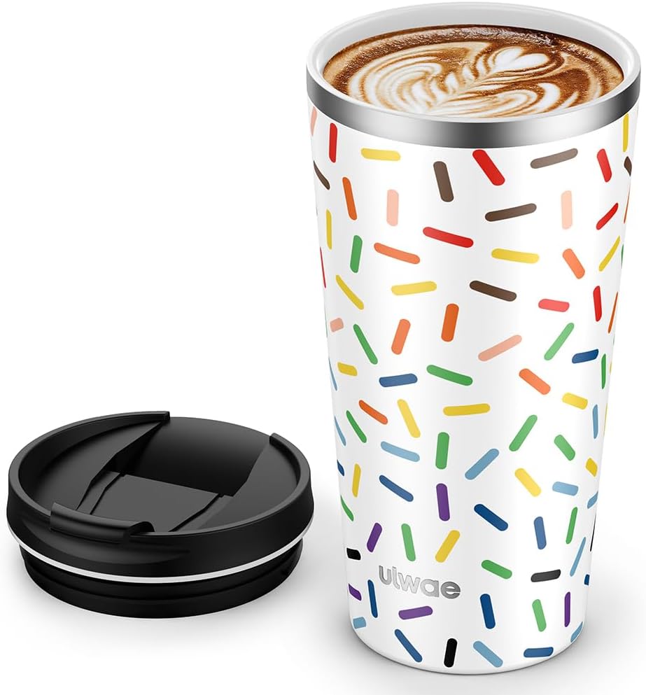 Insulated Coffee Mug with Ceramic Coating, 18oz Travel Mug with Leak-proof Lid, Vacuum Double-wall Tumbler, Stainless Steel Thermal Cup for Tea, Hot Cocoa, Cold Beverage, Ice Drinks