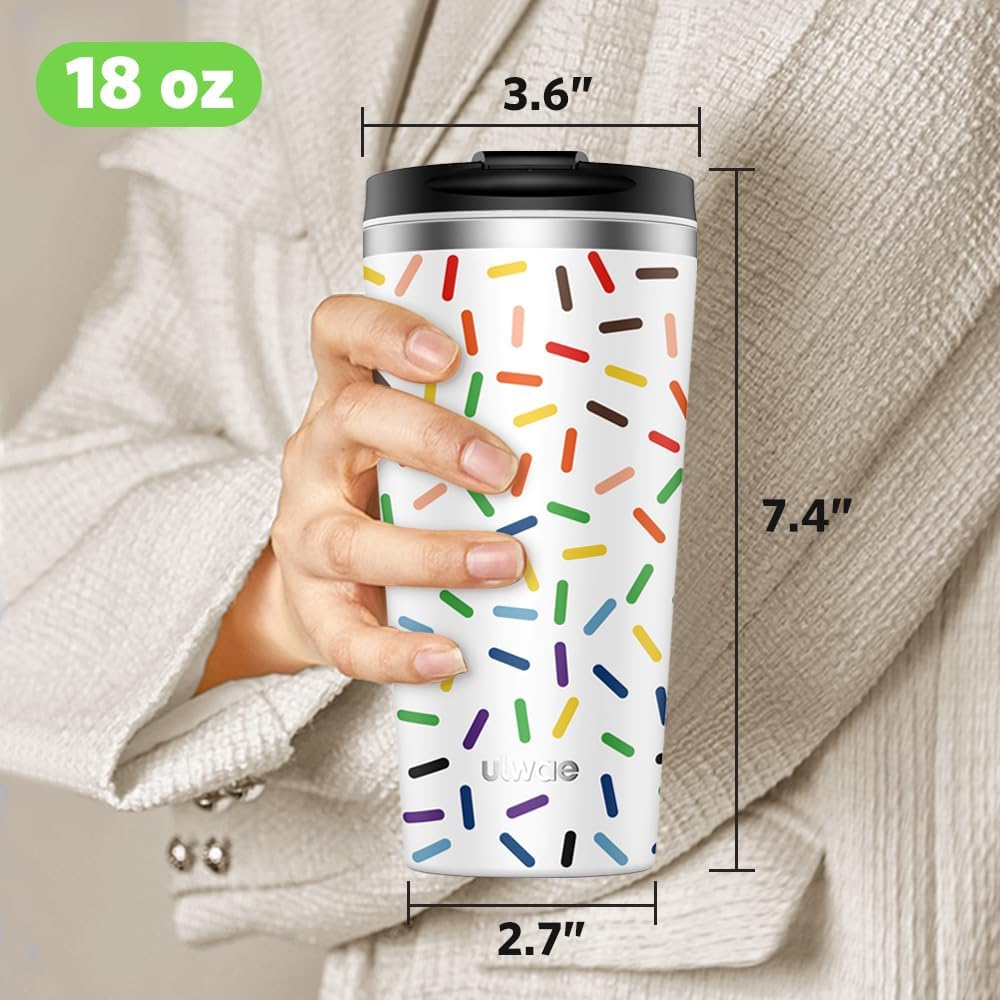 Insulated Coffee Mug with Ceramic Coating, 18oz Travel Mug with Leak-proof Lid, Vacuum Double-wall Tumbler, Stainless Steel Thermal Cup for Tea, Hot Cocoa, Cold Beverage, Ice Drinks