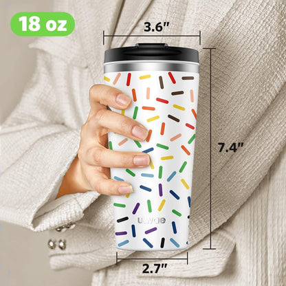 Insulated Coffee Mug with Ceramic Coating, 18oz Travel Mug with Leak-proof Lid, Vacuum Double-wall Tumbler, Stainless Steel Thermal Cup for Tea, Hot Cocoa, Cold Beverage, Ice Drinks