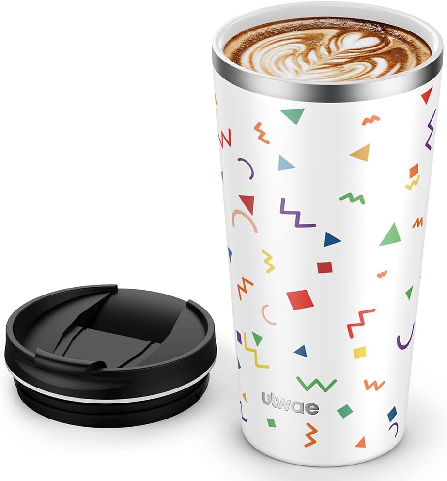 Insulated Coffee Mug with Ceramic Coating, 18oz Travel Mug with Leak-proof Lid, Vacuum Double-wall Tumbler, Stainless Steel Thermal Cup for Tea, Hot Cocoa, Cold Beverage, Ice Drinks