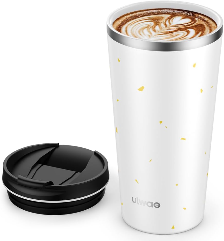 Insulated Coffee Mug with Ceramic Coating, 18oz Travel Mug with Leak-proof Lid, Vacuum Double-wall Tumbler, Stainless Steel Thermal Cup for Tea, Hot Cocoa, Cold Beverage, Ice Drinks
