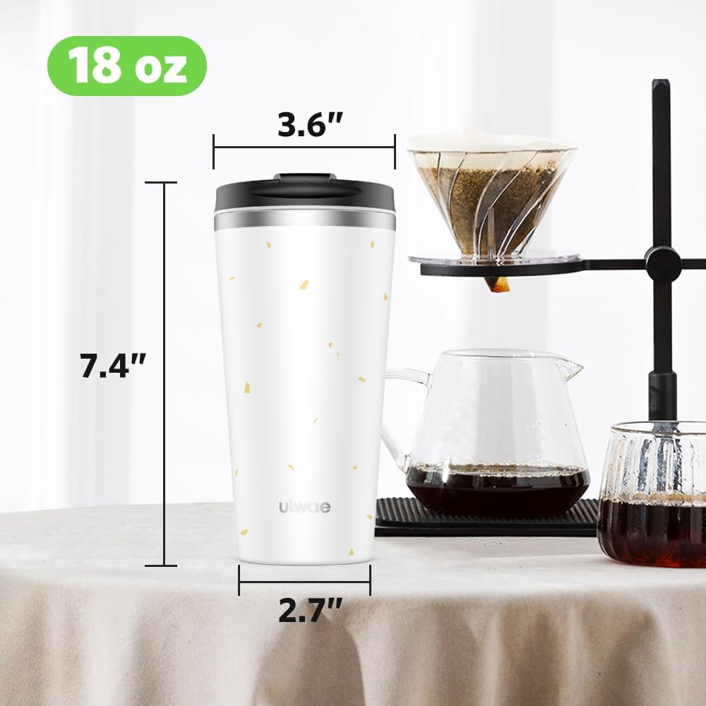 Insulated Coffee Mug with Ceramic Coating, 18oz Travel Mug with Leak-proof Lid, Vacuum Double-wall Tumbler, Stainless Steel Thermal Cup for Tea, Hot Cocoa, Cold Beverage, Ice Drinks