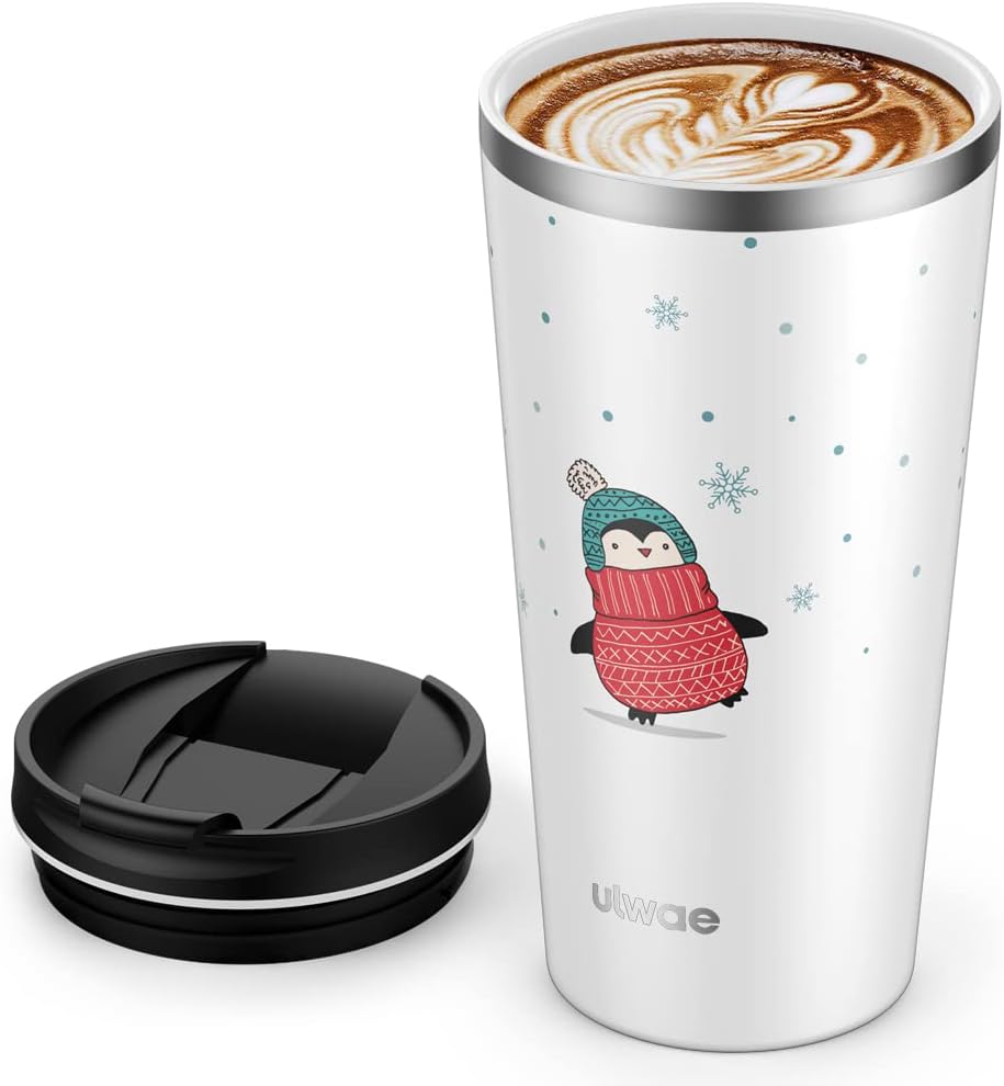 Insulated Coffee Mug with Ceramic Coating, 18oz Travel Mug with Leak-proof Lid, Vacuum Double-wall Tumbler, Stainless Steel Thermal Cup for Tea, Hot Cocoa, Cold Beverage, Ice Drinks