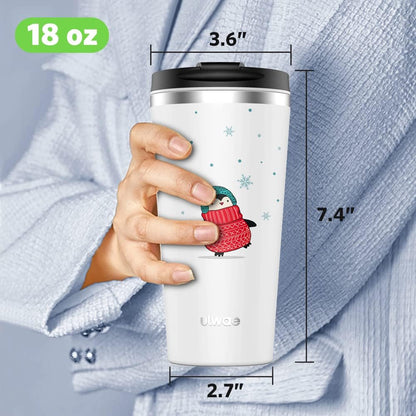 Insulated Coffee Mug with Ceramic Coating, 18oz Travel Mug with Leak-proof Lid, Vacuum Double-wall Tumbler, Stainless Steel Thermal Cup for Tea, Hot Cocoa, Cold Beverage, Ice Drinks