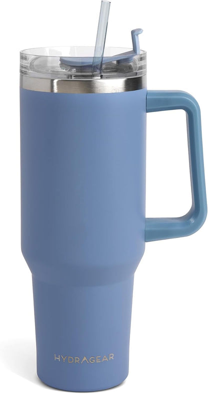 Core Kitchen ATLAS 40 oz Stainless Steel Tumbler – Double-Wall Vacuum Insulated with 2-in-1 Lid, Reusable Straw & Handle – BPA-Free - Denim Powder