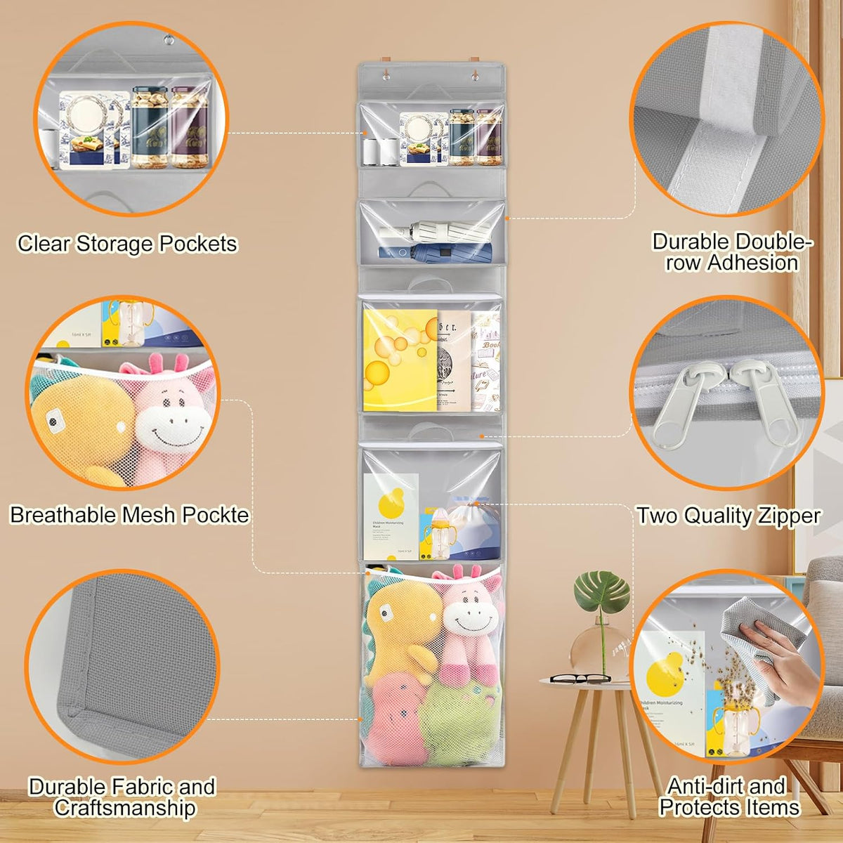 Over Door Organizer and Storage, Hanging Toy Holder with Removable Pouches