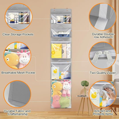 Over Door Organizer and Storage, Hanging Toy Holder with Removable Pouches