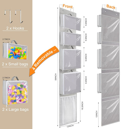 Over Door Organizer and Storage, Hanging Toy Holder with Removable Pouches