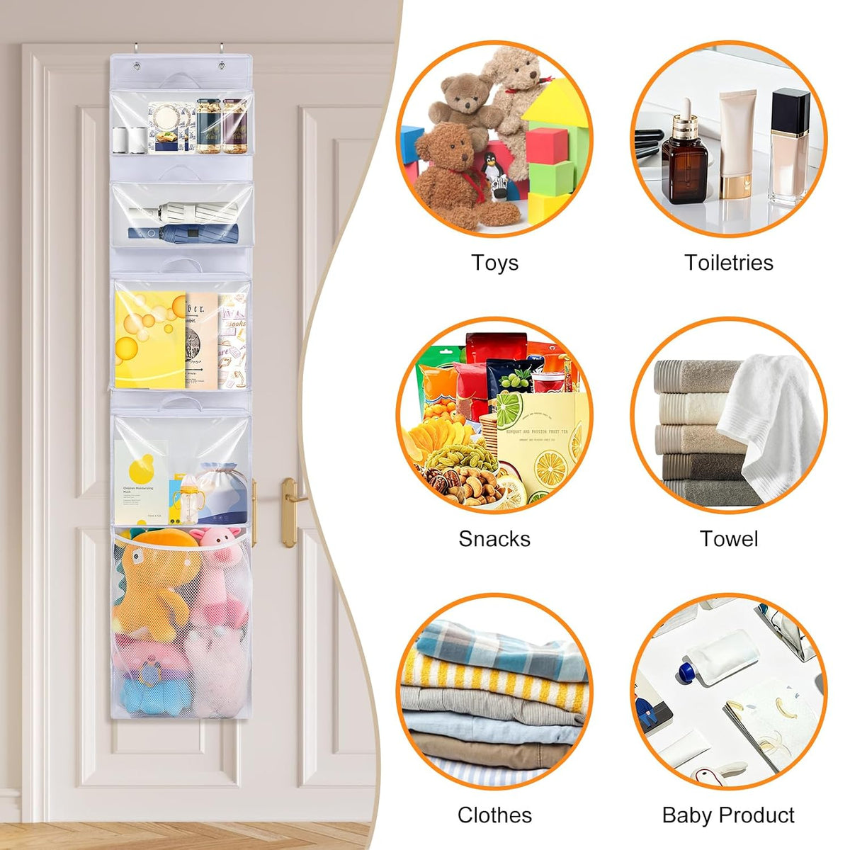 Over Door Organizer and Storage, Hanging Toy Holder with Removable Pouches