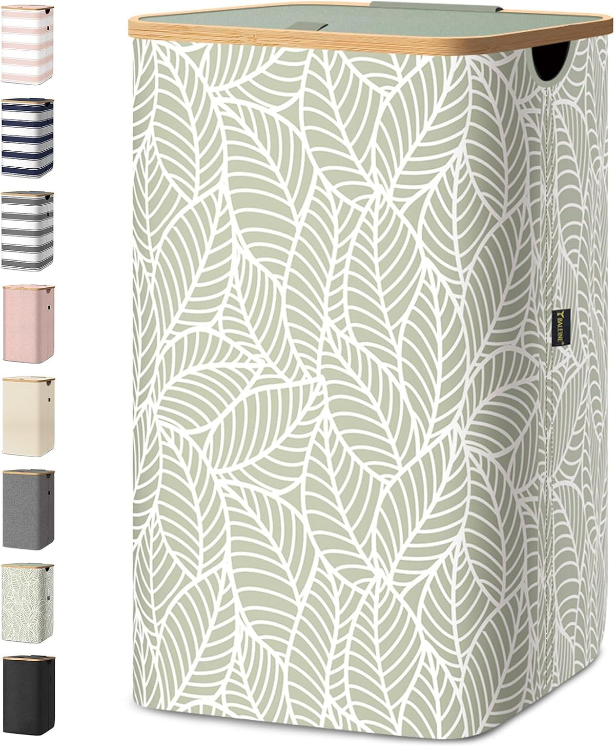 Laundry Hamper with Lid, Tall Laundry Baskets with Bamboo Pull Handles, Large Laundry Bin with Internal Support (18 Gal/70L, Antique Foliage)
