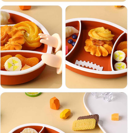Silicone Toddler Suction Plate with Lid, 3 Compartments Divided Baby Feeding Plate, Non-Slip Bowl for Self Feeding, BPA Free, Microwave & Dishwasher Safe, Rugby Football Shape, Maroon