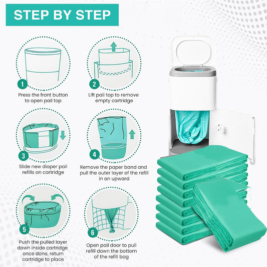 Nine-Pack Diaper Pail Refill Bags Holds 5000 Diaper – Extra-Thick Multi-Layer with Fresh Scent to Control Odors - Compatible with Traditional-Sized Diaper Pails - Durable Diaper Pail Liner Refill