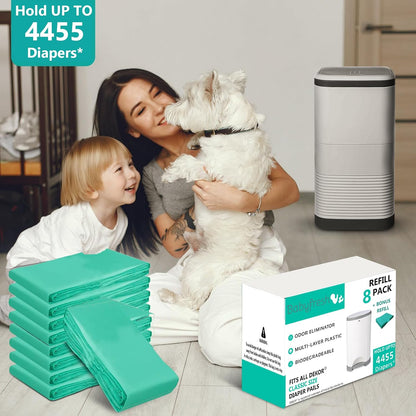 Nine-Pack Diaper Pail Refill Bags Holds 5000 Diaper – Extra-Thick Multi-Layer with Fresh Scent to Control Odors - Compatible with Traditional-Sized Diaper Pails - Durable Diaper Pail Liner Refill
