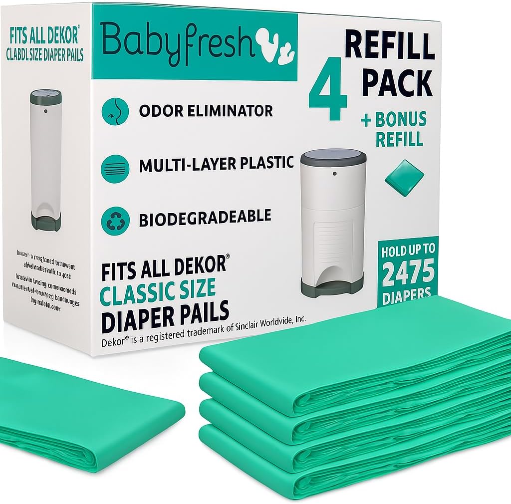 Nine-Pack Diaper Pail Refill Bags Holds 5000 Diaper – Extra-Thick Multi-Layer with Fresh Scent to Control Odors - Compatible with Traditional-Sized Diaper Pails - Durable Diaper Pail Liner Refill