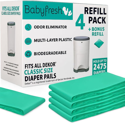 Nine-Pack Diaper Pail Refill Bags Holds 5000 Diaper – Extra-Thick Multi-Layer with Fresh Scent to Control Odors - Compatible with Traditional-Sized Diaper Pails - Durable Diaper Pail Liner Refill