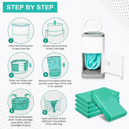 Nine-Pack Diaper Pail Refill Bags Holds 5000 Diaper – Extra-Thick Multi-Layer with Fresh Scent to Control Odors - Compatible with Traditional-Sized Diaper Pails - Durable Diaper Pail Liner Refill