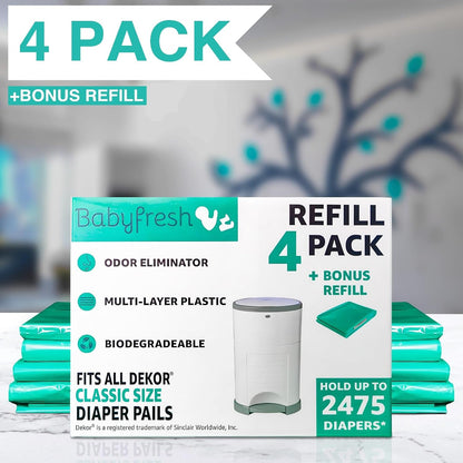 Nine-Pack Diaper Pail Refill Bags Holds 5000 Diaper – Extra-Thick Multi-Layer with Fresh Scent to Control Odors - Compatible with Traditional-Sized Diaper Pails - Durable Diaper Pail Liner Refill