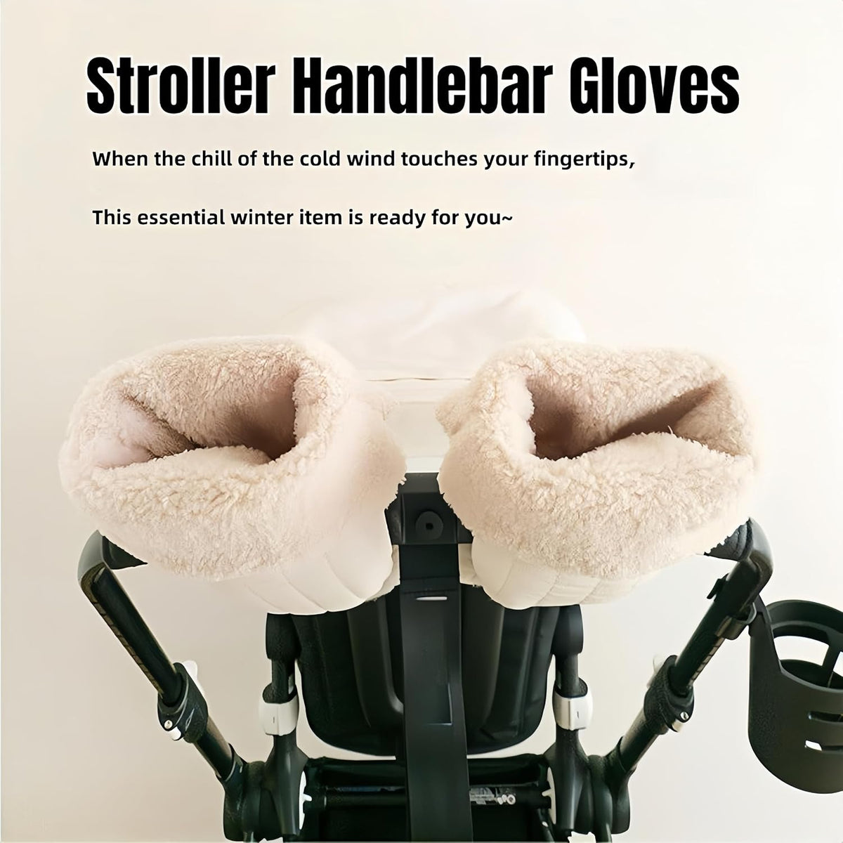 Winter Baby Stroller Hand Muffs, Waterproof Windproof Warm Gloves with Lamb Wool Lining, 12x6 Inch Oversized Stroller Handle Warmers with Magic Tape (Dark Khaki)