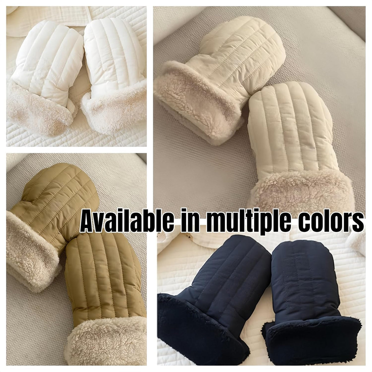 Winter Baby Stroller Hand Muffs, Waterproof Windproof Warm Gloves with Lamb Wool Lining, 12x6 Inch Oversized Stroller Handle Warmers with Magic Tape (Dark Khaki)