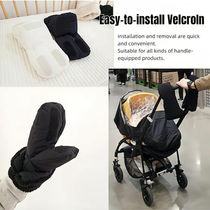 Winter Baby Stroller Hand Muffs, Waterproof Windproof Warm Gloves with Lamb Wool Lining, 12x6 Inch Oversized Stroller Handle Warmers with Magic Tape (Dark Khaki)