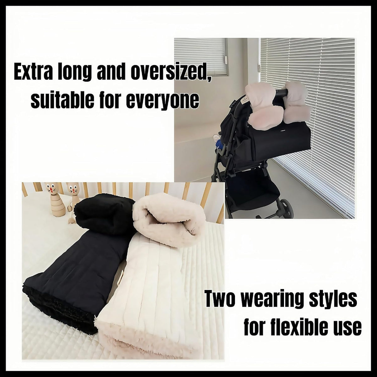 Winter Baby Stroller Hand Muffs, Waterproof Windproof Warm Gloves with Lamb Wool Lining, 12x6 Inch Oversized Stroller Handle Warmers with Magic Tape (Dark Khaki)