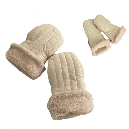 Winter Baby Stroller Hand Muffs, Waterproof Windproof Warm Gloves with Lamb Wool Lining, 12x6 Inch Oversized Stroller Handle Warmers with Magic Tape (Dark Khaki)