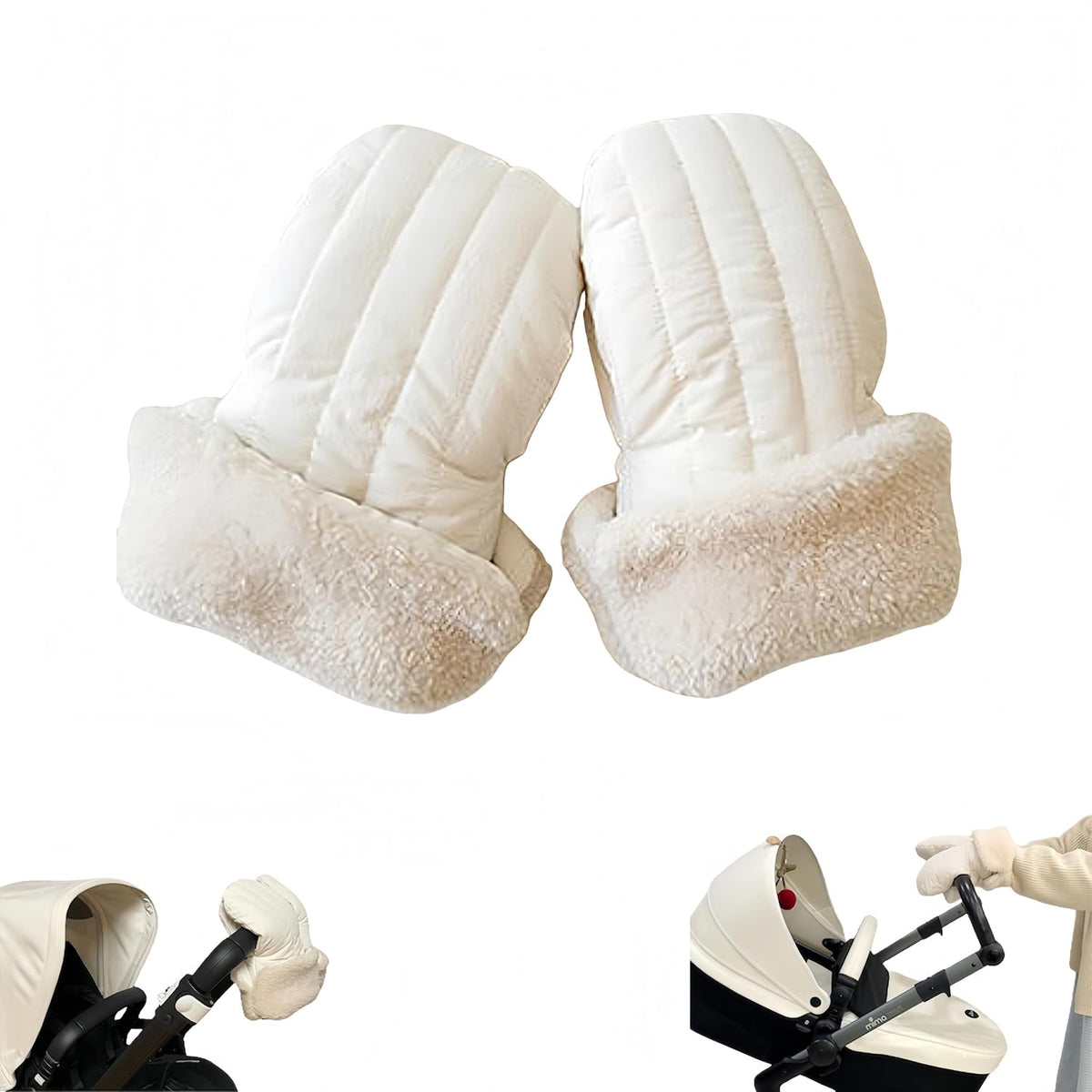 Winter Baby Stroller Hand Muffs, Waterproof Windproof Warm Gloves with Lamb Wool Lining, 12x6 Inch Oversized Stroller Handle Warmers with Magic Tape (Dark Khaki)