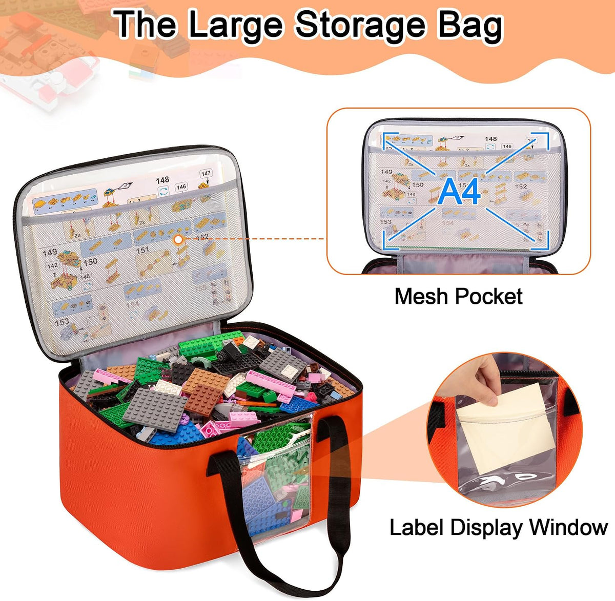 2 Packs Toy Storage Organizer Bag for Building Bricks Toy