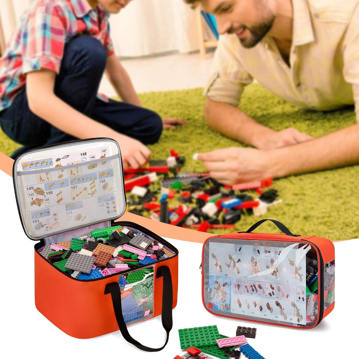 2 Packs Toy Storage Organizer Bag for Building Bricks Toy