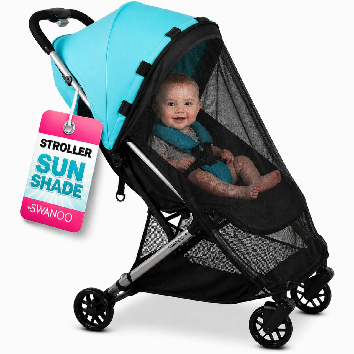 Universal Stroller Sun Shade Cover, UPF50+, Mosquito Net, Magnetic