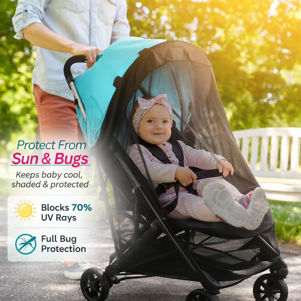 Universal Stroller Sun Shade Cover, UPF50+, Mosquito Net, Magnetic