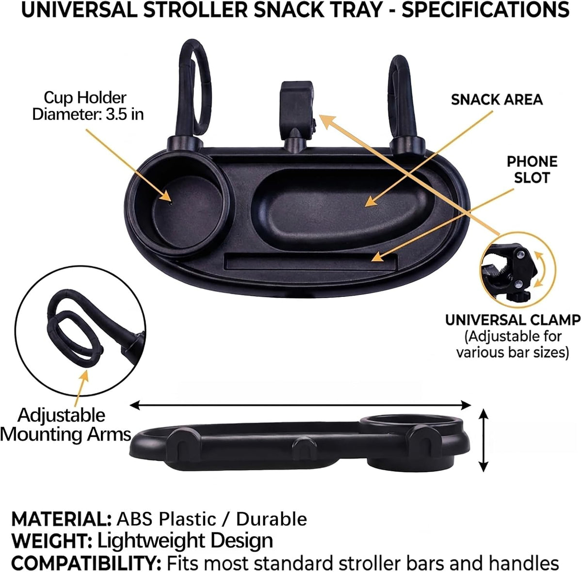 Compatible with UPPAbaby Snack Tray, Adjustable Stroller Tray Cup Holder